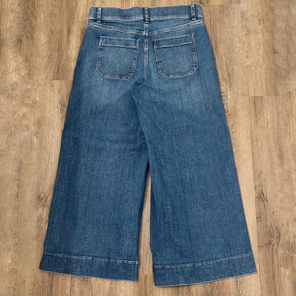 Spanx‎ Cropped Wide Leg Jeans with Patch Pockets in Shaded Blue Size Medium - Picture 2 of 12